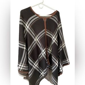 Ann Taylor Black and Brown Plaid Poncho